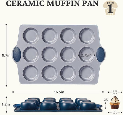 BRONYPRO 12-Cup Non Toxic Nonstick Ceramic Muffin Pan & Cupcake Tin, PFOA & - Image 7