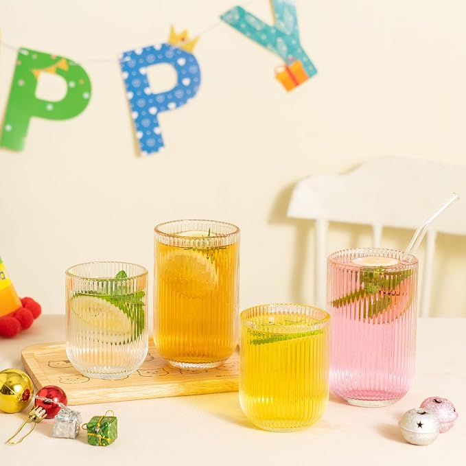 Ribbed Drinking Glasses 12pcs, Rocks Drinking Glasses 12oz and 10oz, Tumbler - Image 2