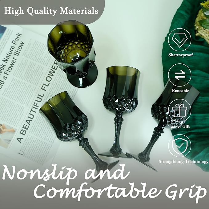 24Pack Plastic Wine Glasses, 7oz Vintage Goblets - Image 4