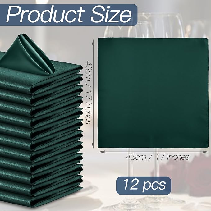 P Pothuiny 12 Pcs Green Satin Napkins 17 x 17 Inch, Satin Cloth Napkins | - Image 2