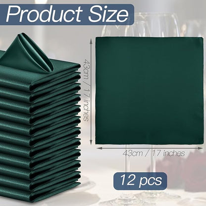 P Pothuiny 12 Pcs Green Satin Napkins 17 x 17 Inch, Satin Cloth Napkins | - Image 2