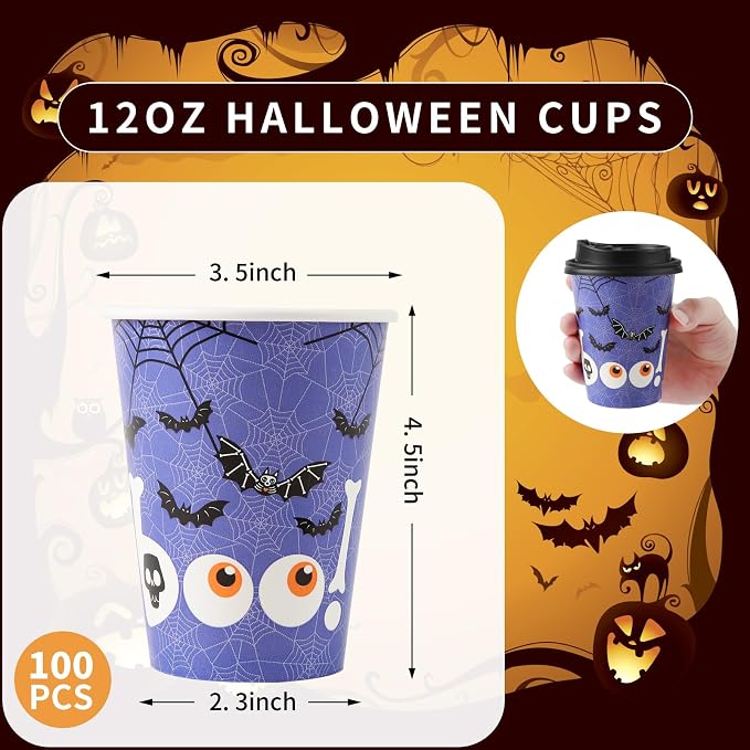 Tamone 100 PACK Halloween Cups 12OZ Disposable Coffee Cups - Image 2