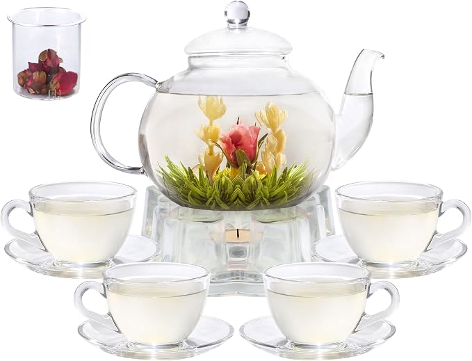 Glass Teapot Set, 40OZ/1200ml Stovetop Safe Glass Tea Kettle by GURUDAR