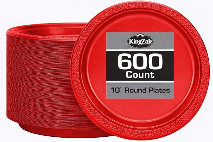 Hanna K. Signature Red Plastic Plates 10 Inch 600 Count – Heavy Duty Disposable by HannaKSignature