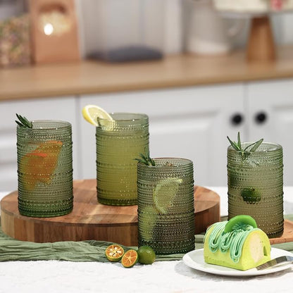 Moretoes 12 Pack 15 Oz Green Large Hobnail Drinking Glasses Set | Vintage - Image 5