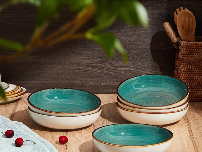 ONEMORE Porcelain Salad Pasta Bowls 30 Ounce, Shallow & Wide Serving Bowls - Image 2