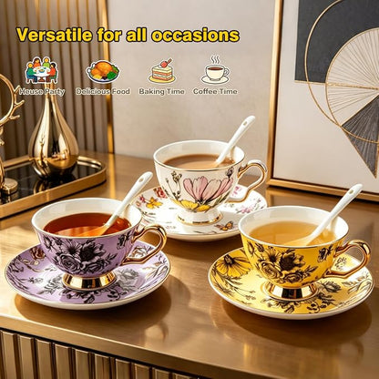 Tea Cup and Saucer Set, Floral - Image 4