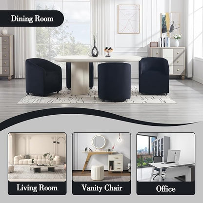 Modern Barrel Dining Chairs with Rolling Casters Set of 2, Upholstered Velvet Swivel Dining Room Chairs with Wheels for Kitchen Living Room Home Office, Black
