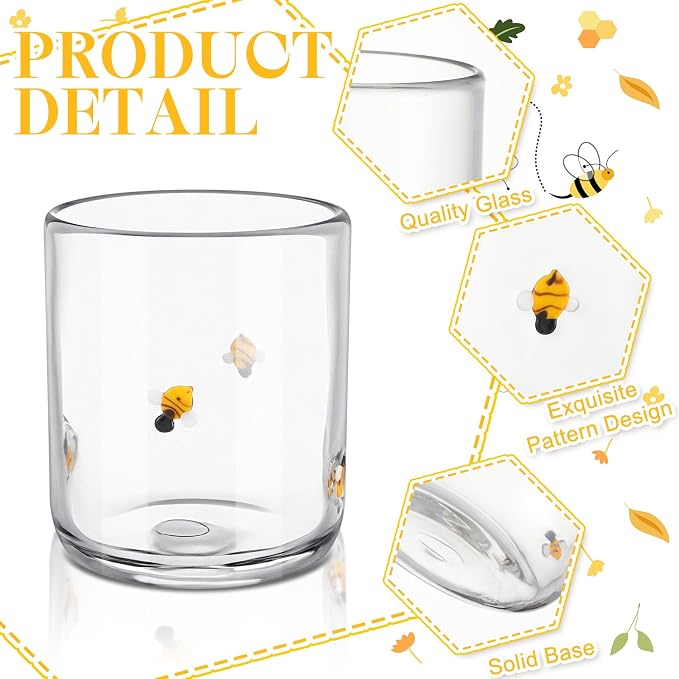 SiliFine 2 Pcs Bee Icon Juice Glasses - 14oz Yellow Bee Stemless Wine Drinking - Image 3