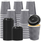 50 Pack 12 oz Coffee Cups with Lids, Disposable Insulated Hot Cups To Go Paper Coffee Cups, Corrugated Ripple Wall Cup for Hot Drink, Office, Coffee Bar (Grey 12 oz)