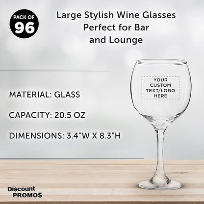 Custom Premiere Wedding Wine Glasses 20.5 oz Set of 96, Personalized Bulk Pack - Restaurant Glassware, Perfect for Red Wine or White Wine - Clear