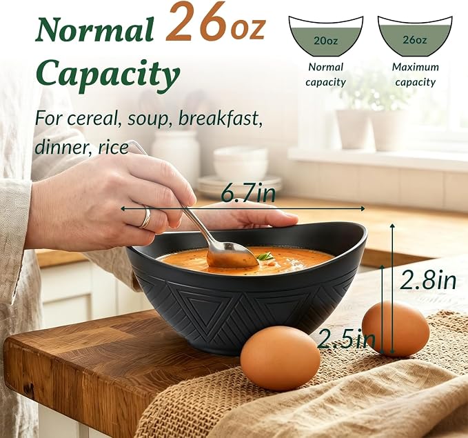 Wheat Straw Serving Bowls Unbreakable Oval Bowls Set of 6 Soup Bowls Microwave - Image 2