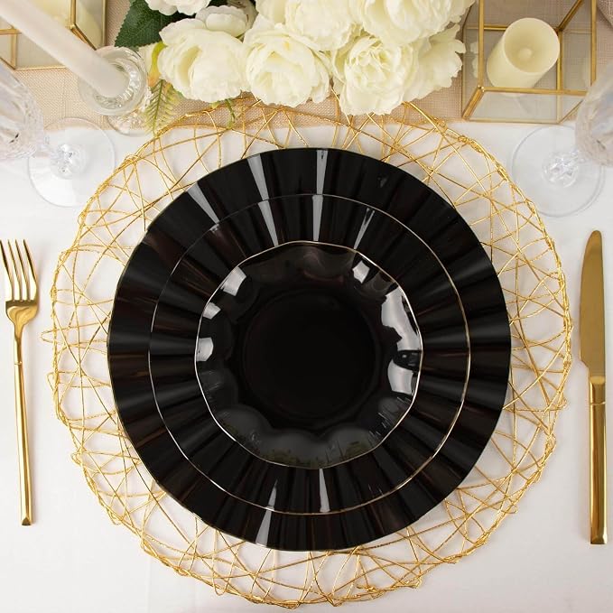 Efavormart 11" Dinner Plates – Set of 10 Plastic Black Round Disposable Plates - Image 9