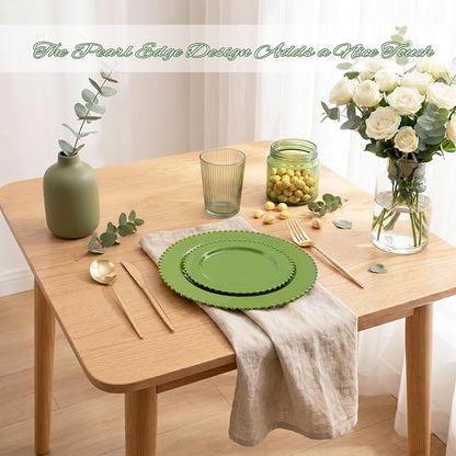 U-QE 60PCS Olive Green Plastic Plates, Beaded Plates Disposable Heavy Duty | - Image 4