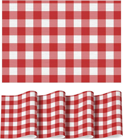 Artoid Mode Buffalo Plaid Vinyl Placemats Set of 4, 12x18 Inch Washable Non-Slip Heat Resistant Plastic Place Mats for Party Dining Table, Red/White