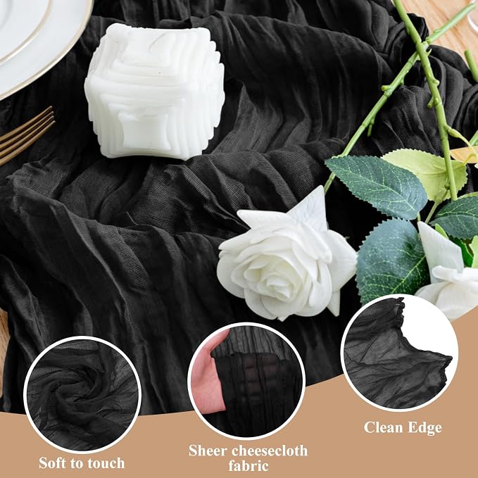 Cheesecloth Table Runner Black 10FT Boho Gauze Runner, 6 Pack | 120 Inch Cheese - Image 3