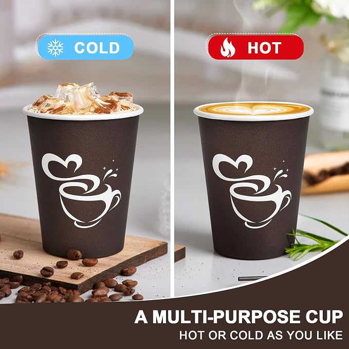 Clawsoff 400 Count 8 oz Paper Coffee Cups Disposable Hot Coffee Cups Brown | - Image 3