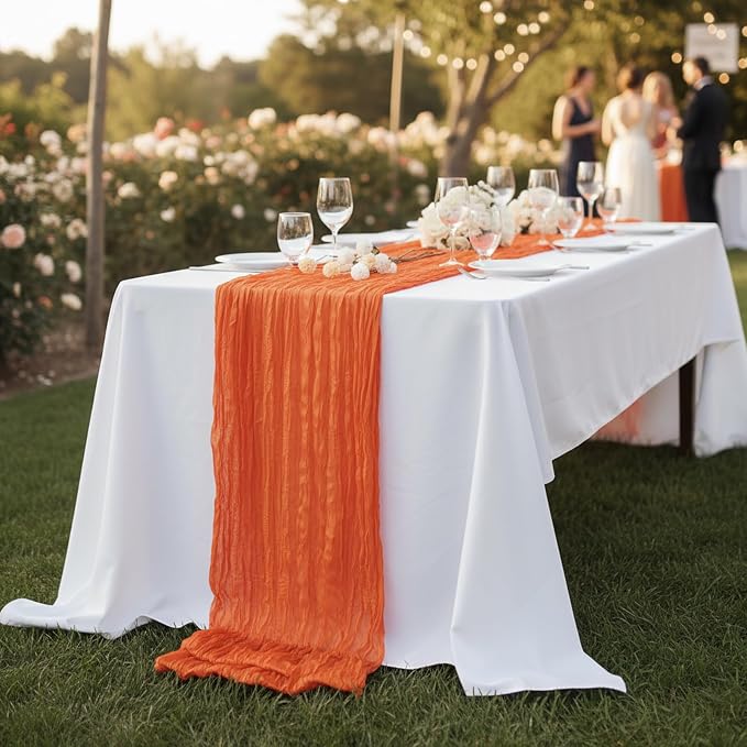 3 Pack Orange Cheesecloth Table Runner 120 Inch Boho Wedding Decor | - Image 8