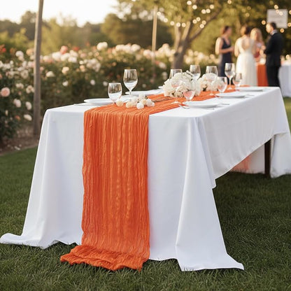 3 Pack Orange Cheesecloth Table Runner 120 Inch Boho Wedding Decor | - Image 8