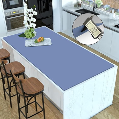Silicone Mats for Kitchen Counter, 47.3"x23.6"x0.08" Largest Heat Resistant Mat Kitchen Island Waterproof 2MM Thick Countertop Protector Mat Nons-slip Extra Large Counter Mat (Lake Blue)