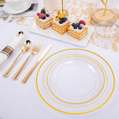 WELLIFE 350PCS Clear-Gold Plastic Plates - Image 3