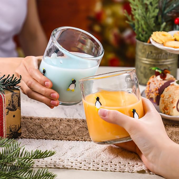 Skylety 2 Pcs Christmas Icon Juice Glass - 14 oz Penguin Stemless Drinking - Image 3