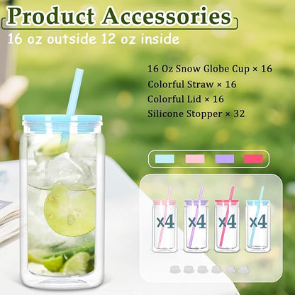 16 Pack 16 Oz Plastic Snow Globe Tumbler, Snowglobe Cups, Colorful | Pre Drilled - Image 6