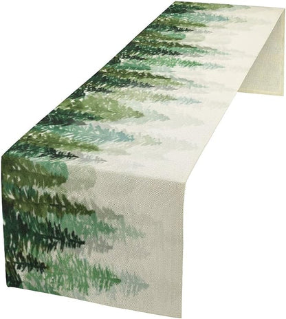 Forest Pine Trees Table Runner, Woodland Tabletop Scarf Home Kitchen Holiday by SXXLDNG