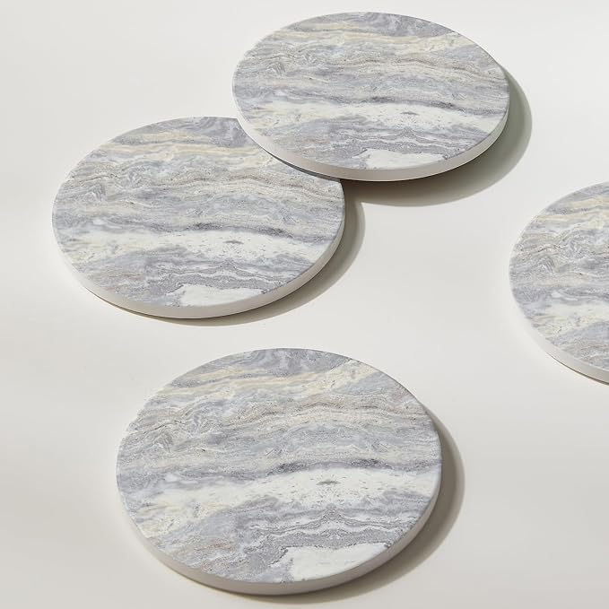 Set of 6 Light Gray Abstract Onyx Marble Coasters - Image 6