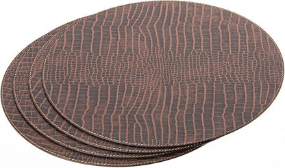 Nikalaz Round Placemats Set (Pack of 4) Recycled Leather Table Mats 15 inches, Kitchen Dining Table Decor by Nikalaz (Crockodile)