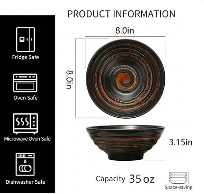 YUN TAO Ramen Bowl Set, 35 Oz Large Black Ceramic Ramen Bowls Set of 4 - Image 2