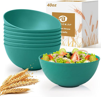 40 OZ Kitchen Bowl, Unbreakable & Lightweight Wheat Straw Bowls Sets of 8 by BUSOKIP