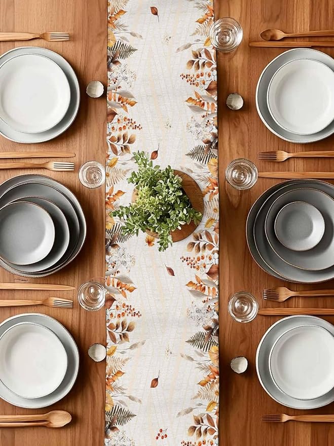 White Golden-Yellow Pumpkin Fall Table Runner 72 Inches Long, Thanksgiving - Image 7