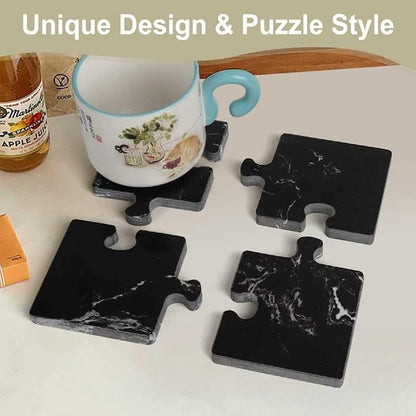 Marble Coasters Set of 4, Aturalux 3" Black Stone Coasters - Image 3