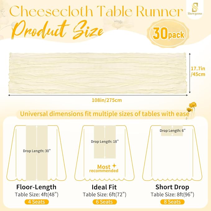 Showgeous 30 Pack Ivory Cheesecloth Table Runner, 17 x 108 Inches | Boho - Image 2