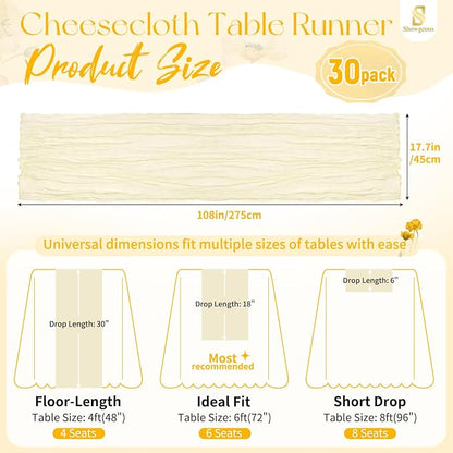 Showgeous 30 Pack Ivory Cheesecloth Table Runner, 17 x 108 Inches | Boho - Image 2