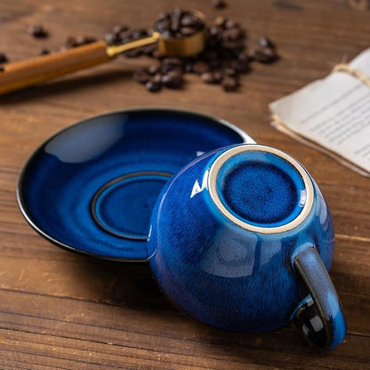 Porcelain Coffee Cup with Saucer Spoon, Vintage Design Ceramic Latte Art - Image 3