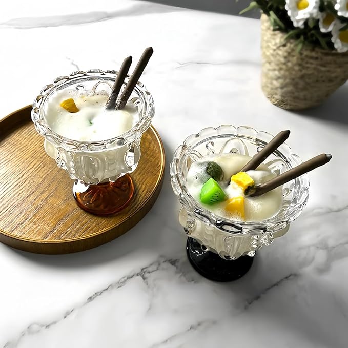 Carnival Glass Vintage Footed Dessert Cups Set of 2, 9oz Embossed Goblet - Image 8