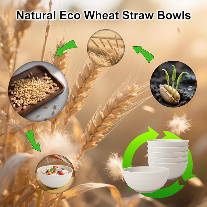 60oz Wheat Straw Bowls Set of 6 - Image 7