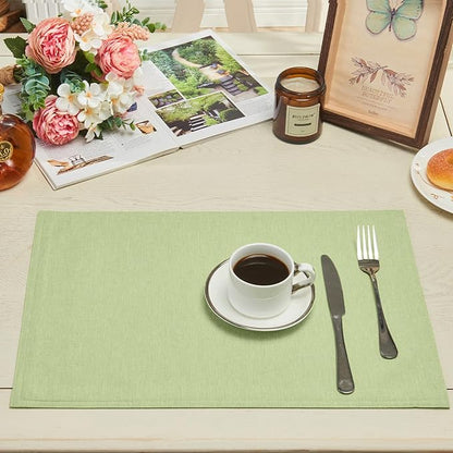 Cloth Place Mats Set of 8–Reusable Rectangular Waterproof Fabric Polyester Washable Wipeable Heat Resistant Linen for Kitchen Dining Dinner Restaurant Wedding Table(Mint Green/13x19 Inch)