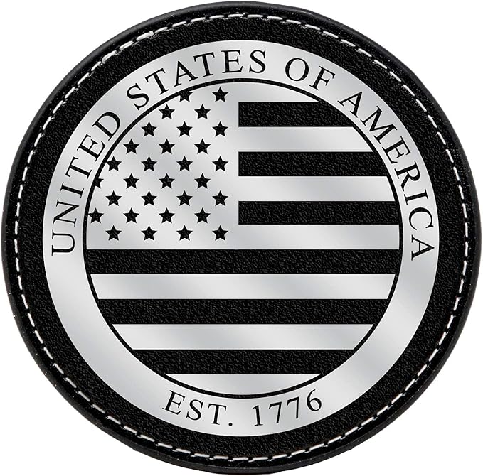 Premium American Flag Leather Coasters Set with Foil Stamped Logo - 4 USA Drink Coasters for Home, Bar Office | Flag Leather Coasters