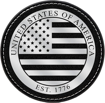 Premium American Flag Leather Coasters Set with Foil Stamped Logo - 4 USA Drink Coasters for Home, Bar Office | Flag Leather Coasters