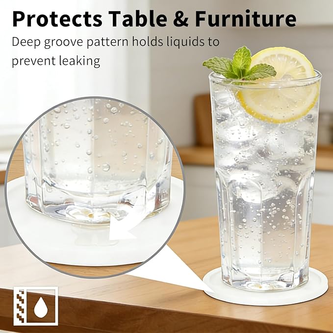 2 Pack Silicone Coasters for Drinks, Round White Coasters - Image 5