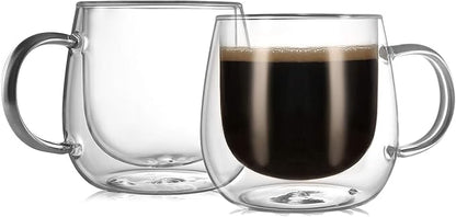 CNGLASS 12oz Double Walled Glass Coffee Mugs, Glass Espresso Mugs by CNGLASS