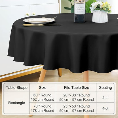 Smiry 4 Pack Round Table Cloth, Waterproof Anti-Scratch Polyester Tablecloth, Decorative Washable Fabric Table Cover for Dining, Buffet, Parties and Outdoor, 60x60, Black