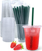 12 oz Clear Plastic Cups with Lids and Straws, Disposable Coffee Cups 25 Sets by Aatriet