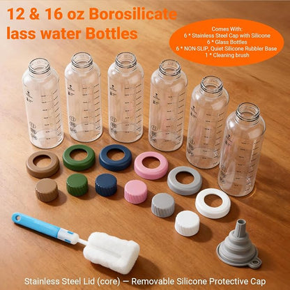 16 oz Glass Juice Bottles 6 Pack, Leakproof Borosilicate Glass Bottles | - Image 9