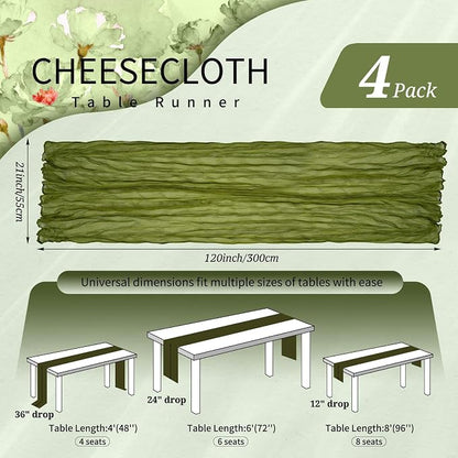 4 Pack Cheesecloth Table Runner 10FT Olive Green Table Runner Boho Gauze Cheese - Image 2