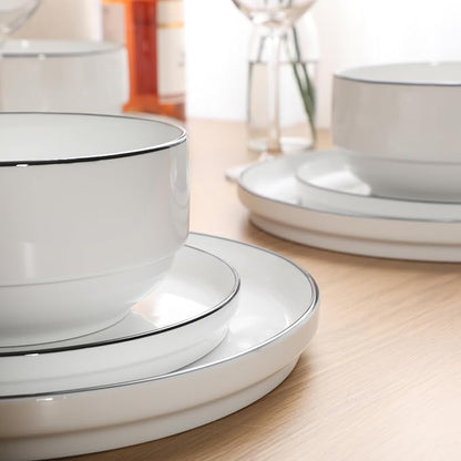 Gibson Home Rothernberg Plates and Bowls 18 Piece Porcelain White Dinnerware - Image 5
