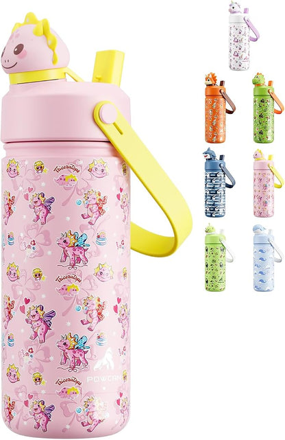 POWCAN 18 oz Kids Water Bottle: 2-in-1 Straw Spout Lid by POWCAN